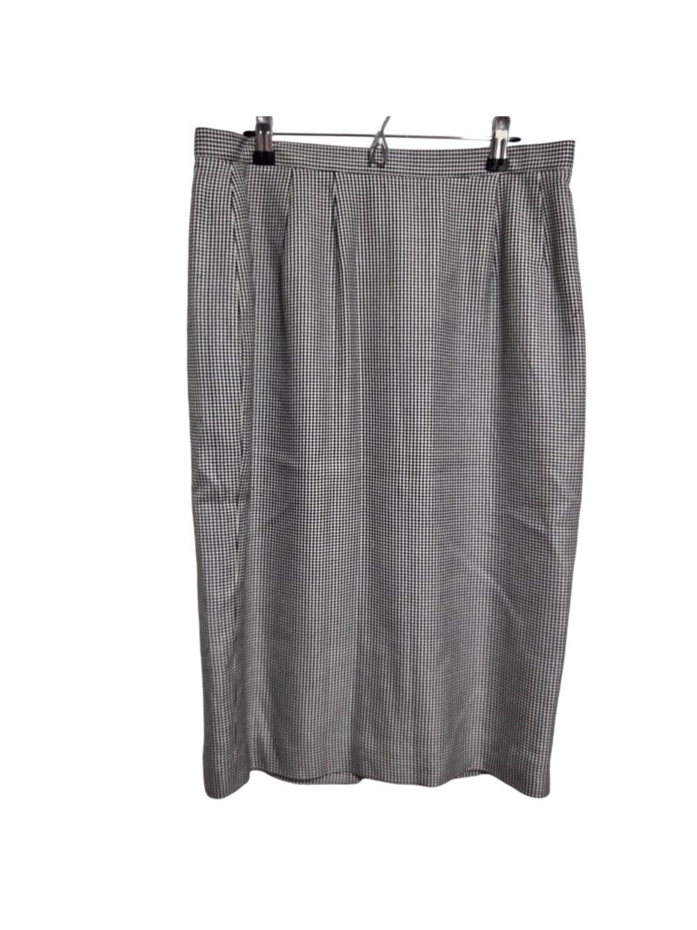 Vintage 90s Doncaster 100% Silk Skirt Sz 12 Black White Houndstooth Pencil Midi